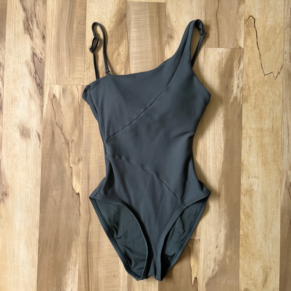 Becca Swimsuit Women's Small One Piece Green Ribbed Low Back Classic Neutral